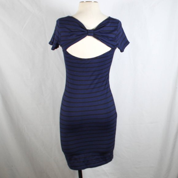 Dark Blue and Black Striped Dress with Bow Design Back - Picture 6 of 11
